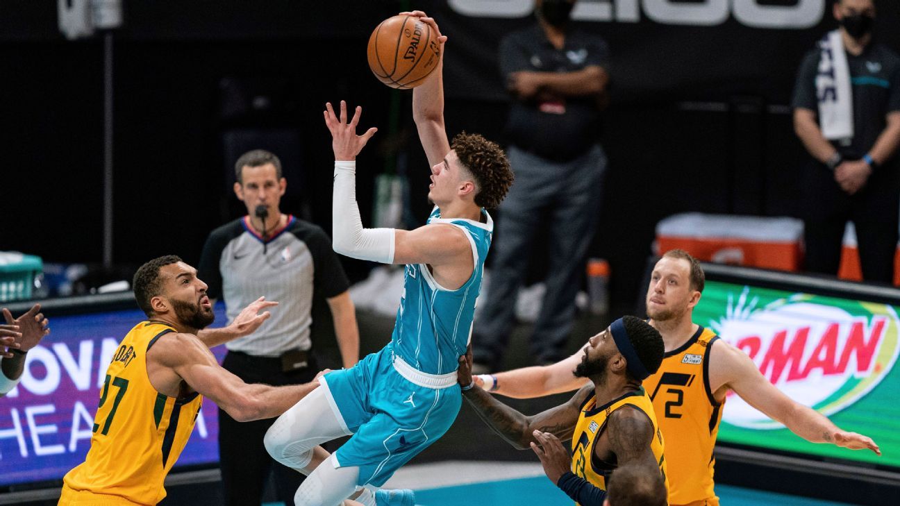 Charlotte Hornets debutant LaMelo Ball has his career record with 34 points in his loss to Utah Jazz