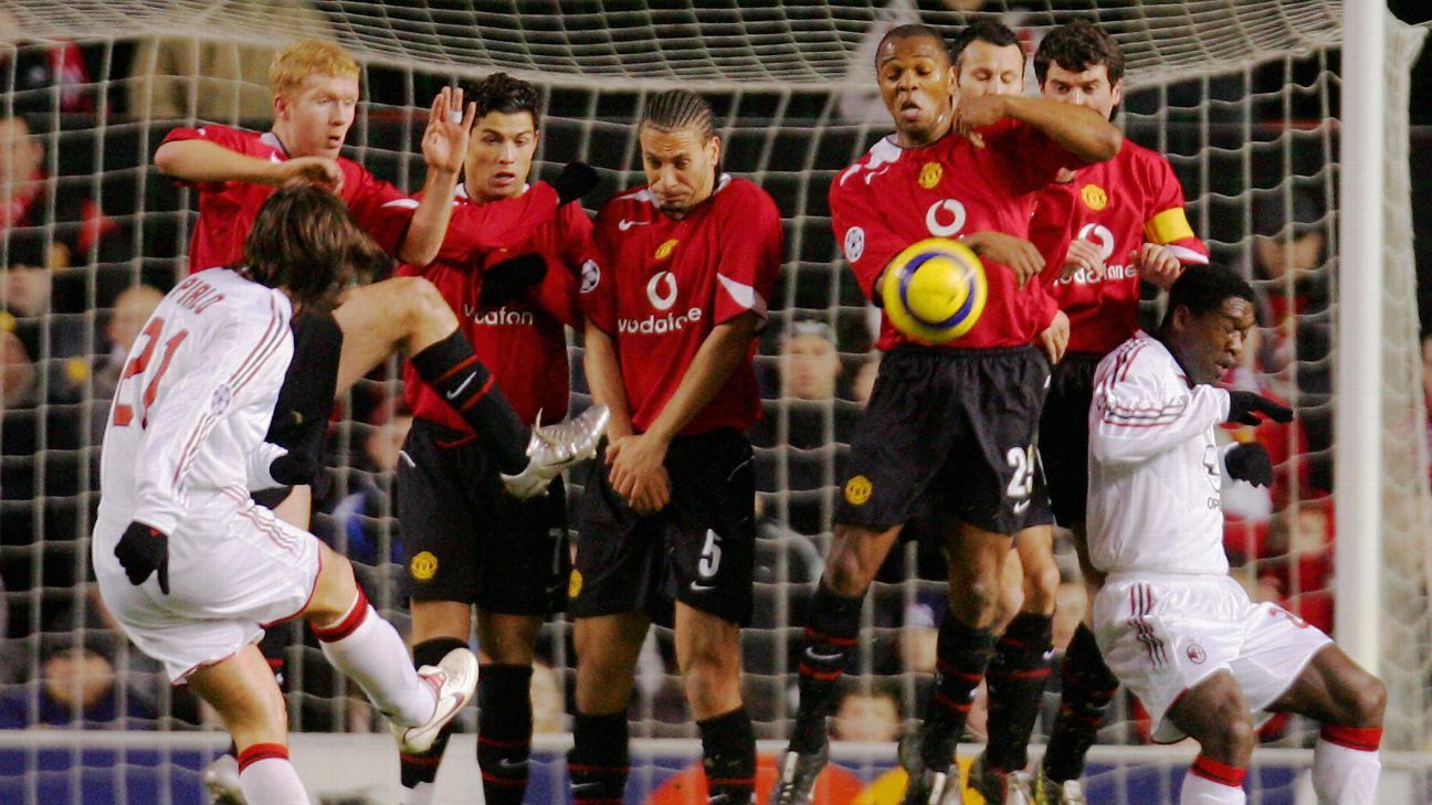 AC Milan's Kaka celebrates scoring against Manchester United