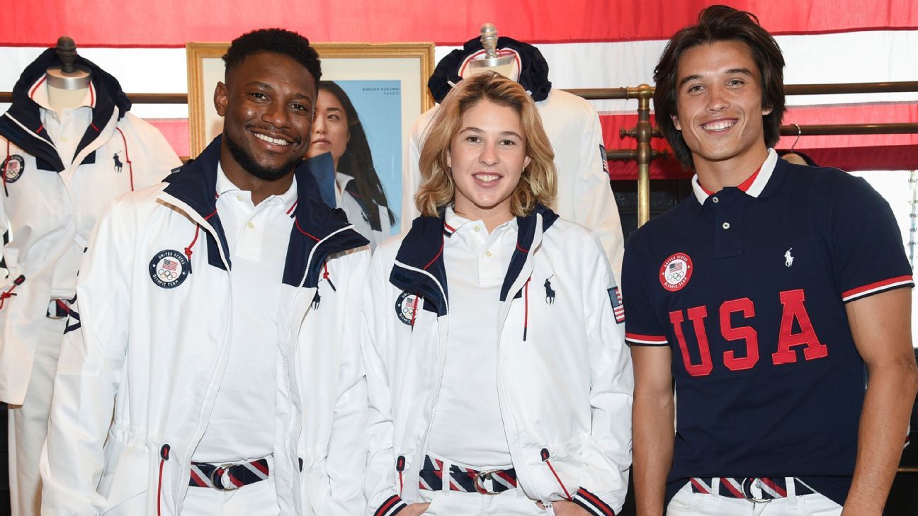 Ralph Lauren presents the American team’s Olympic uniforms for the closing ceremonies of the Tokyo Games