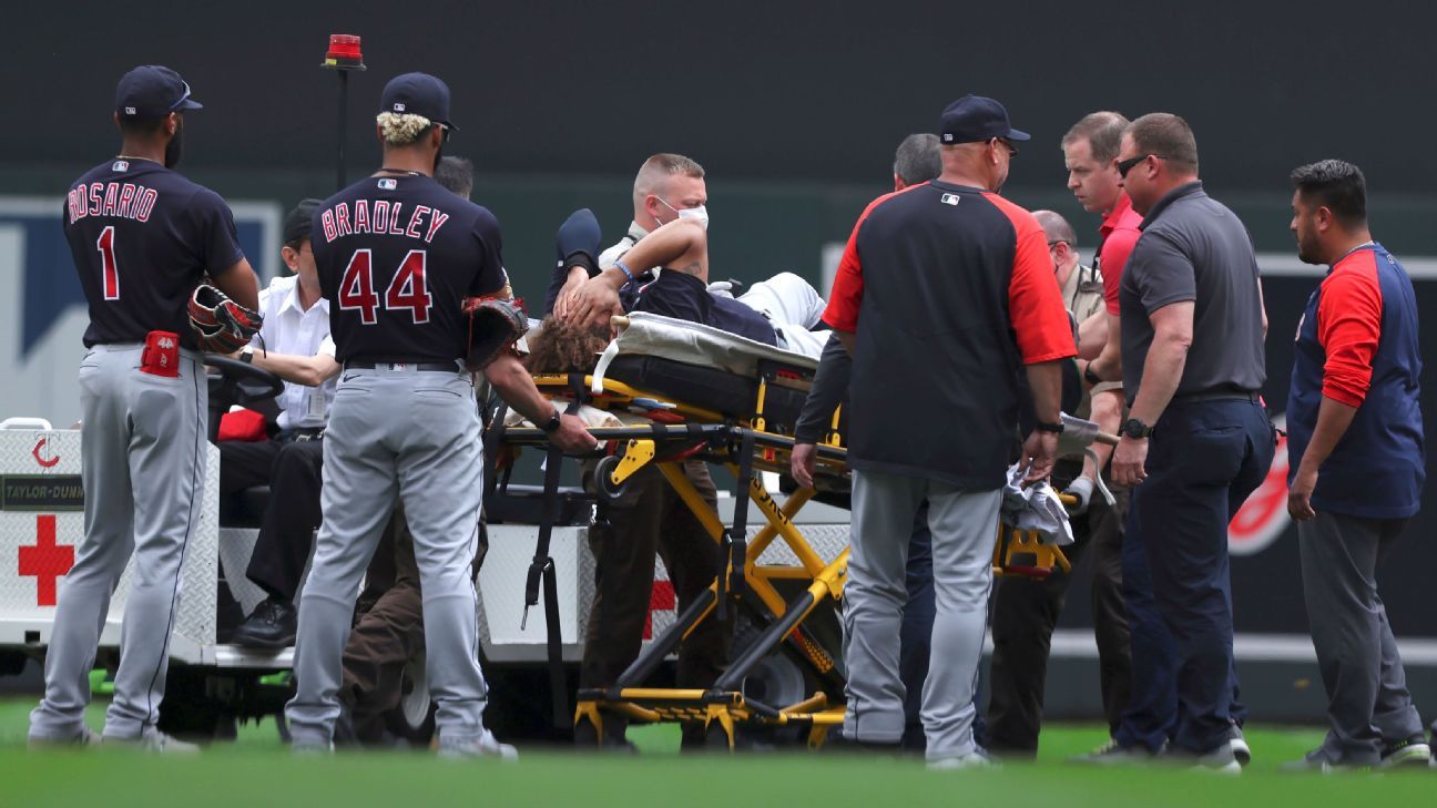 Cleveland Indians outfielder Josh Naylor carted off field after collision