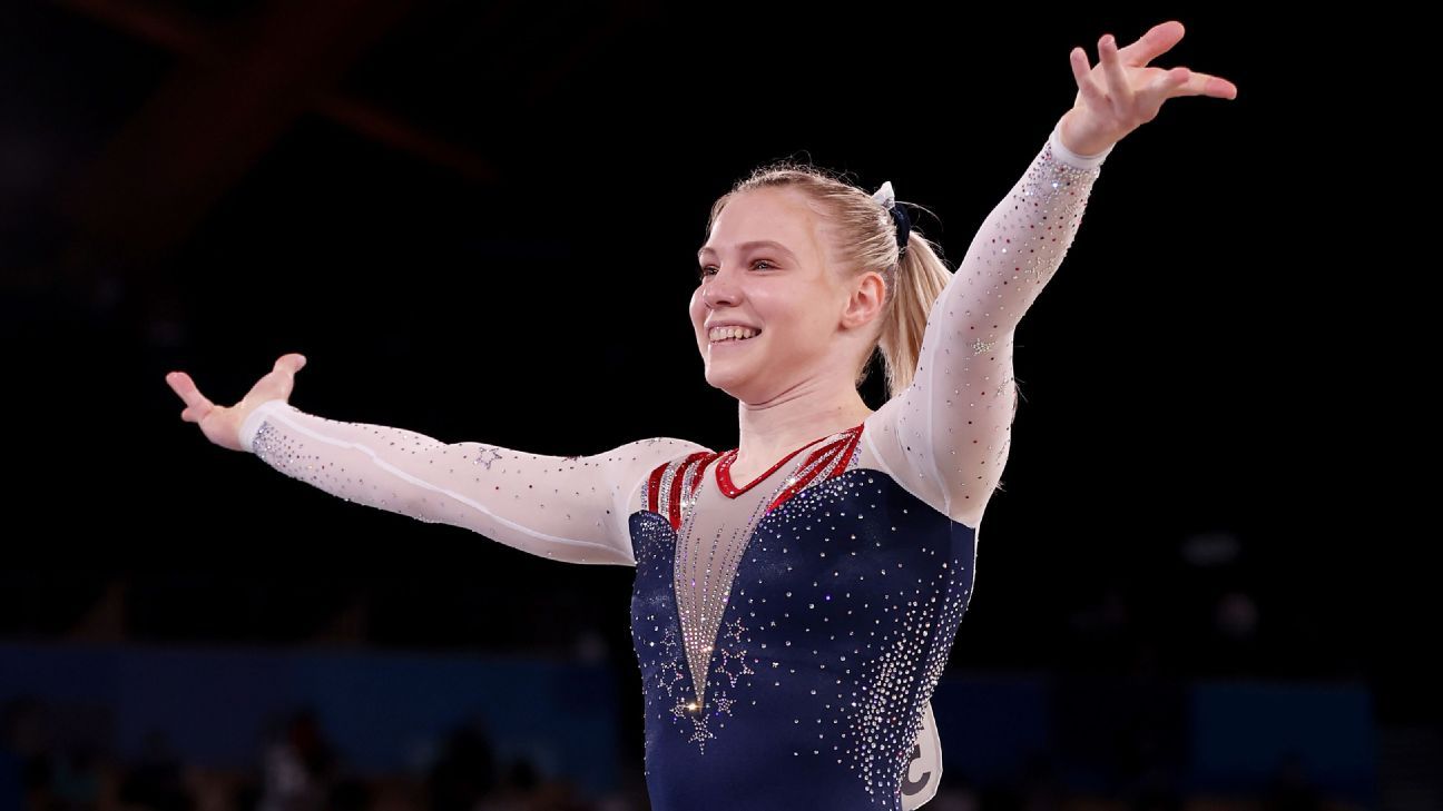 Jade Carey of United States wins women's gymnastics gold in floor exercise