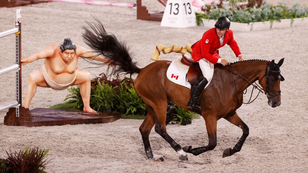 Olympics 2021: Equestrian jumpers say horses might spook at life-size sumo wrest..