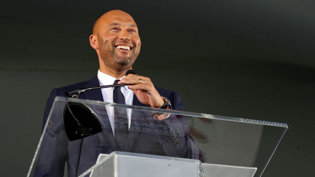 Derek Jeter at Yankees Old-Timers' Day with 1998 World Series champs