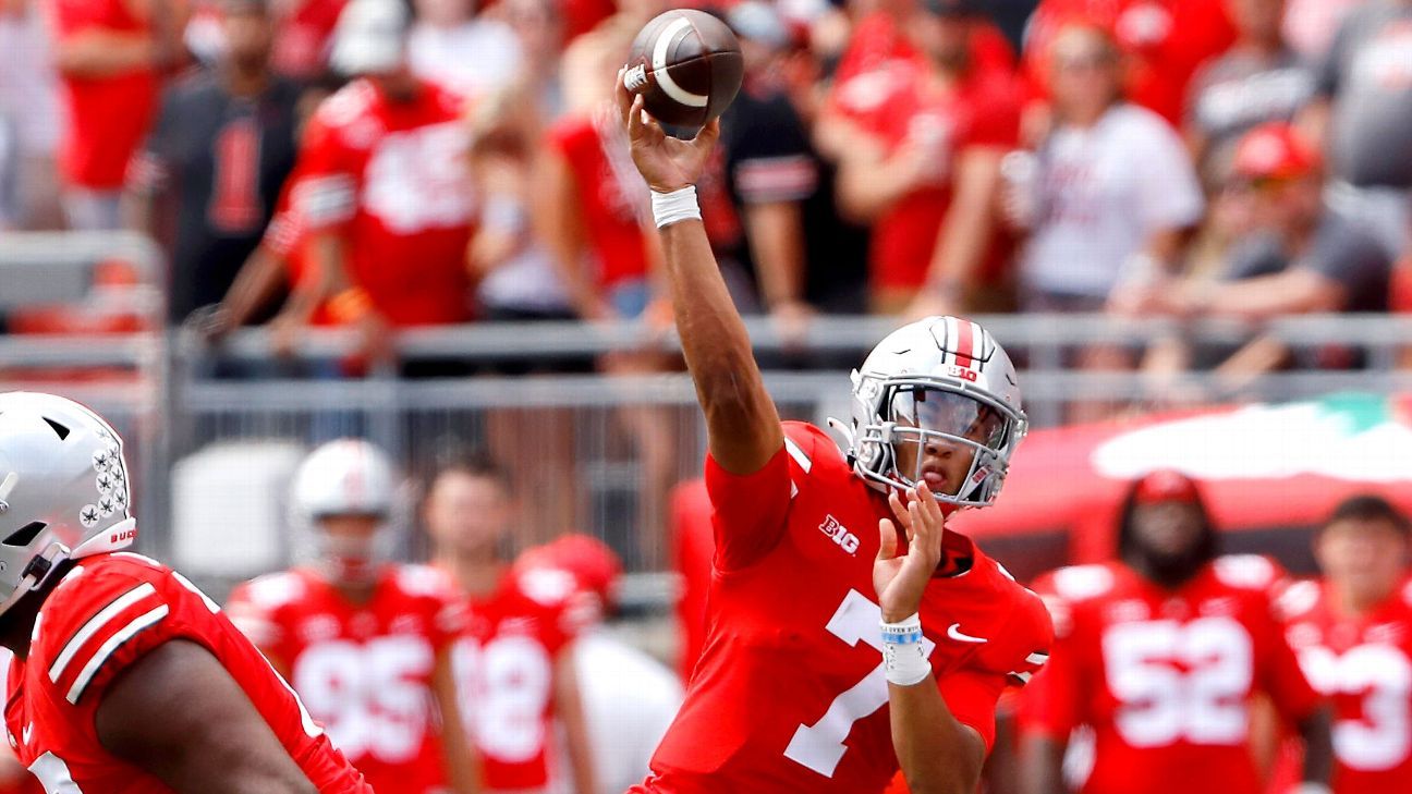 Ohio State Buckeyes QB C.J. Stroud only to be used as emergency vs. Akron football because of shoulder injury, coach Ryan Day says