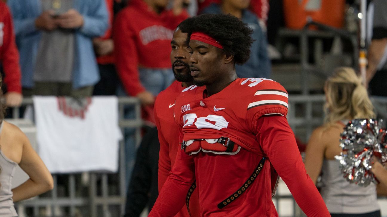 Ohio State Buckeyes LB K'Vaughan Pope escorted off field after blowup on sidelin..