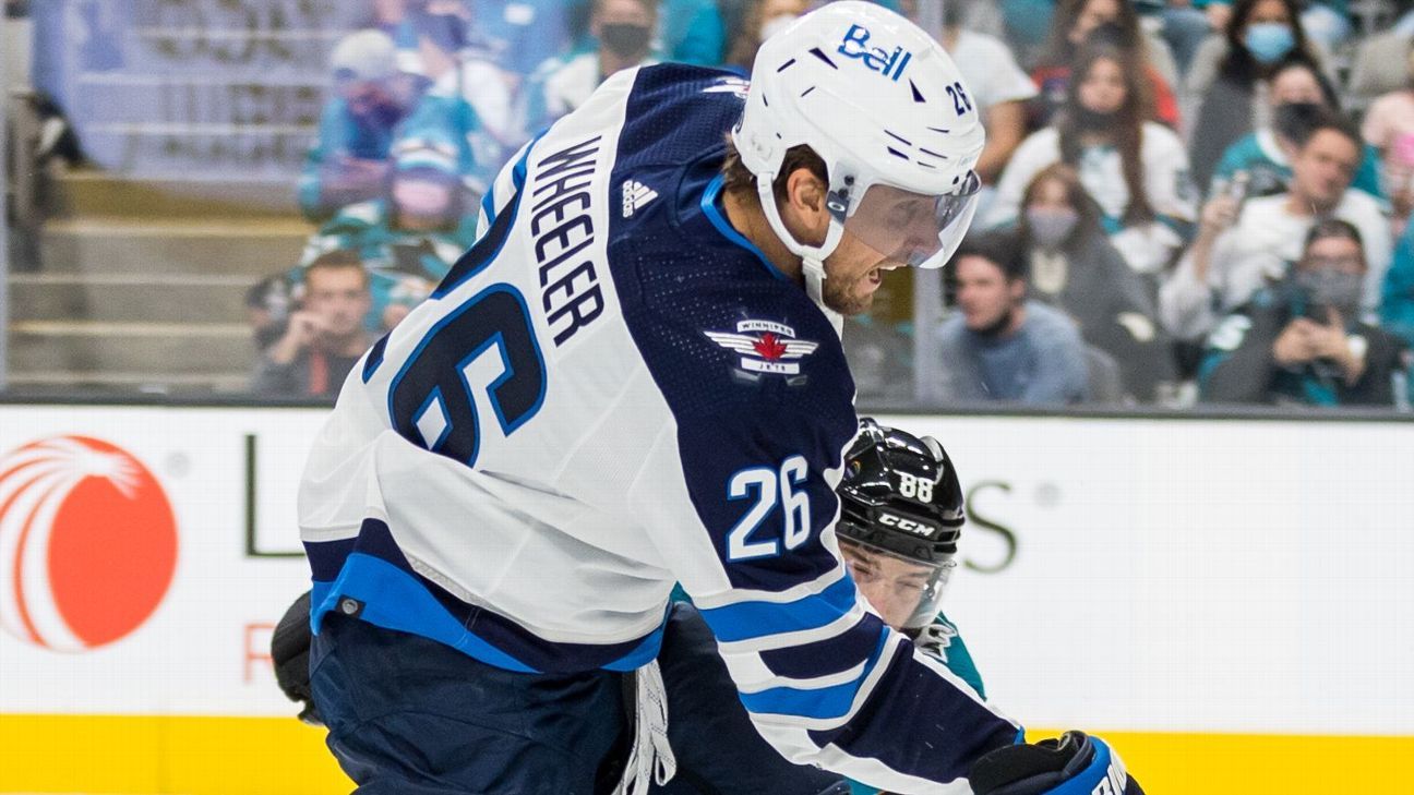 Winnipeg Jets forward Blake Wheeler suffered a ruptured testicle in a game  last month - Daily Faceoff