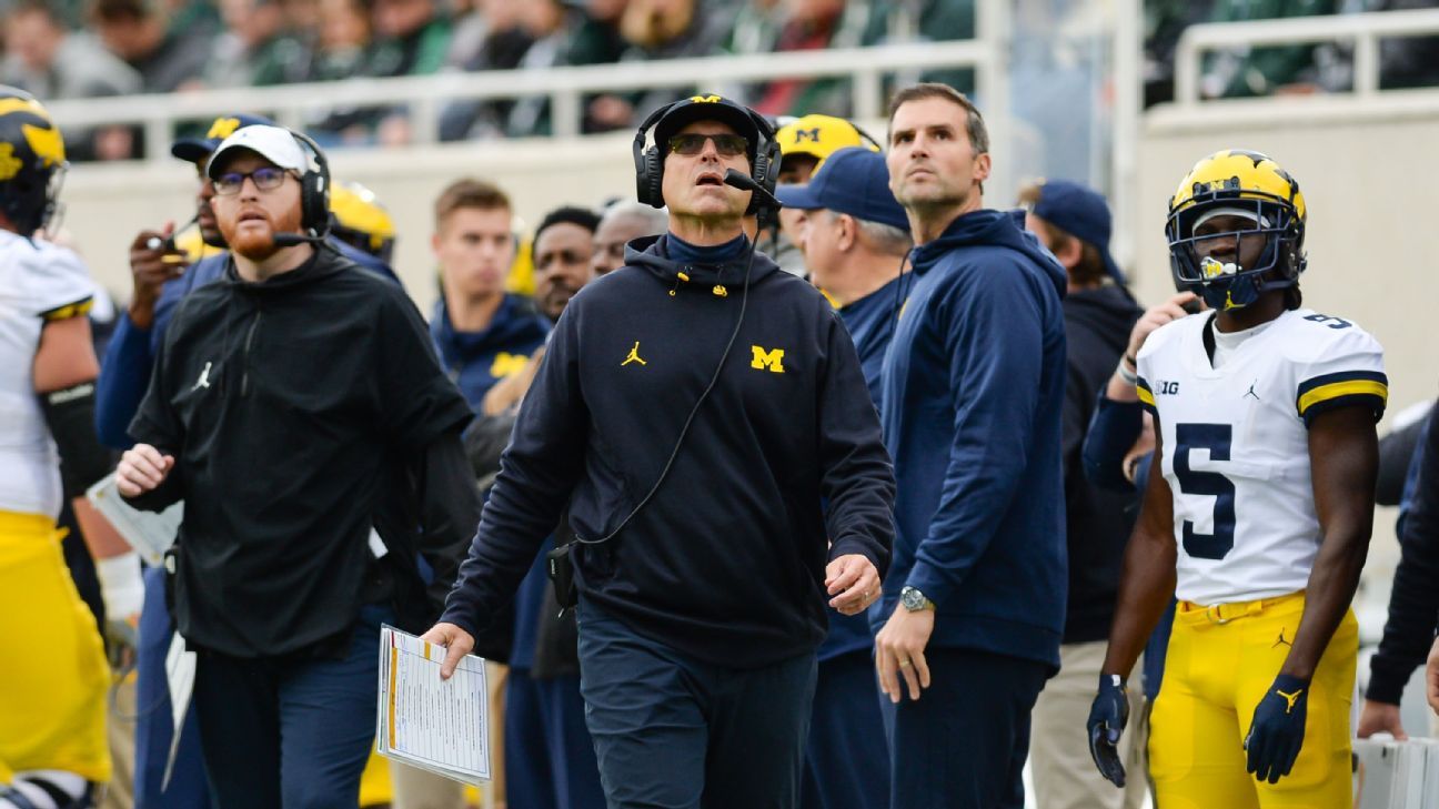 Michigan football coach Jim Harbaugh says Big Ten acknowledged officiating mistakes in loss to Michigan State