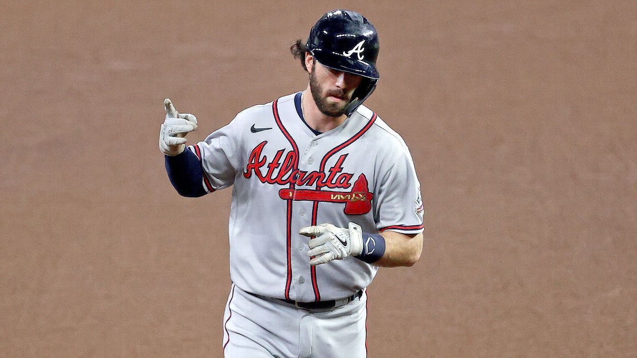 Dansby Swanson of the Atlanta Braves in action against the New