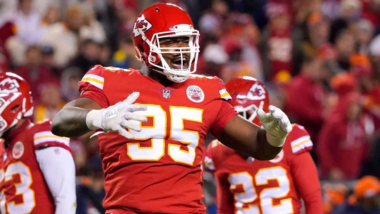 Kansas City Chiefs defensive end George Karlaftis waits for the