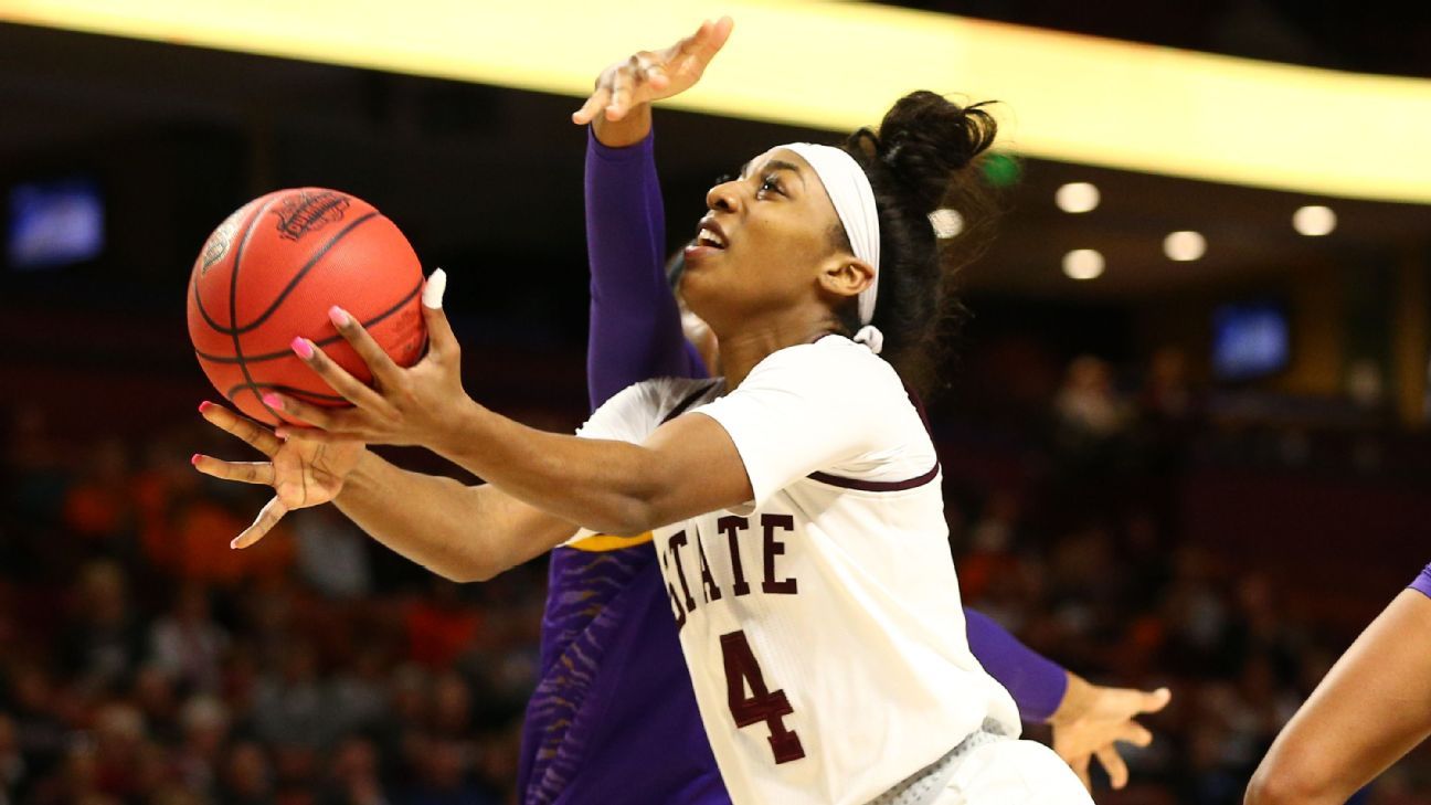 Mississippi State women's basketball player Jessika Carter addresses