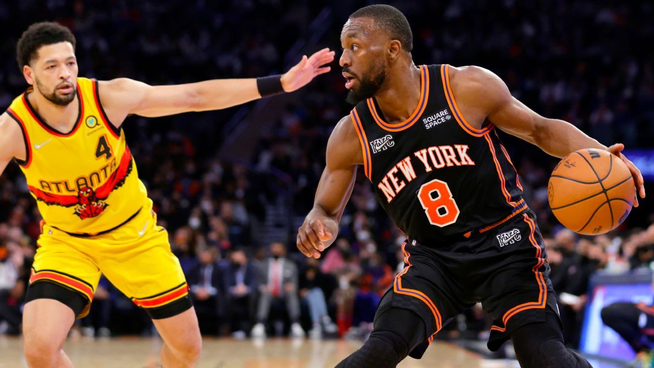 The shoes of New York Knicks guard Kemba Walker (8) during an NBA