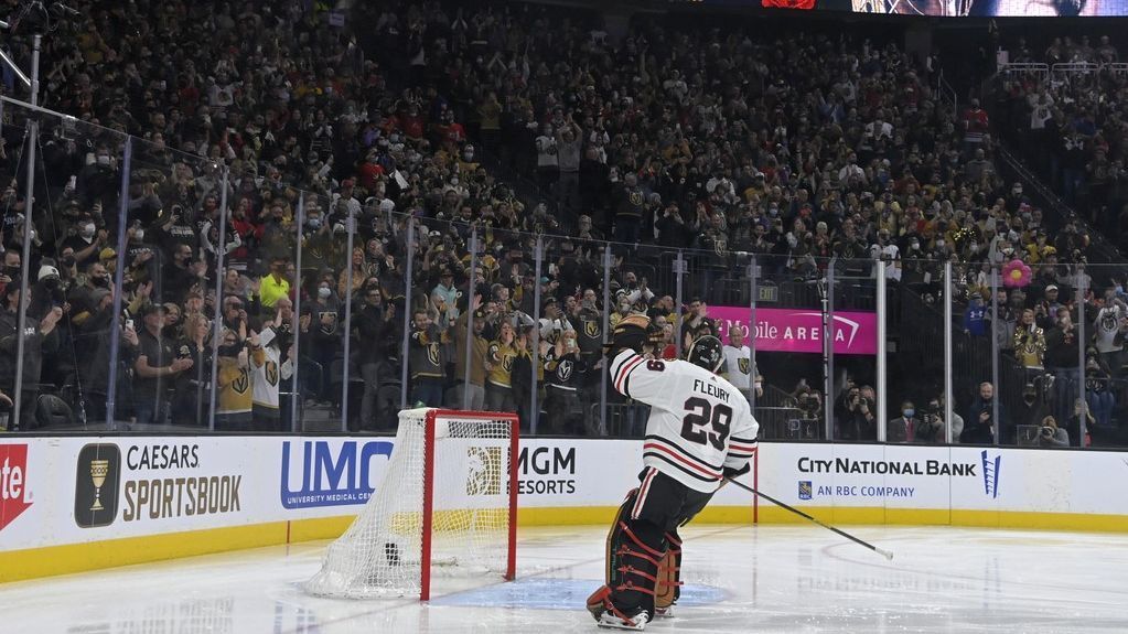 Chicago Blackhawks' Marc-Andre Fleury welcomed back to Vegas by adoring fans
