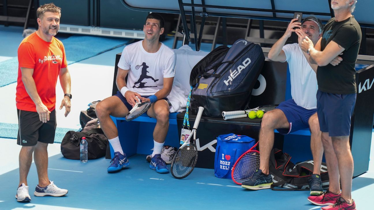 Novak Djokovic holds practice session while prime ministers of Australia and Ser..