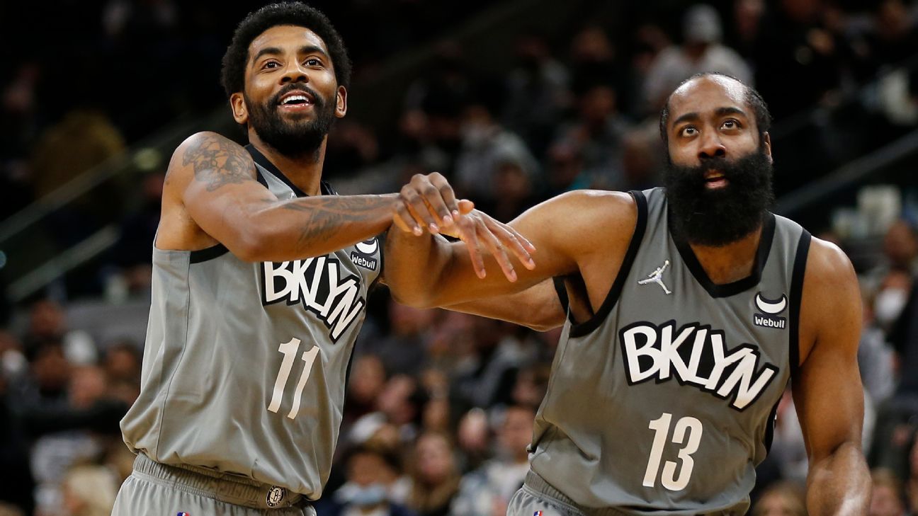 Brooklyn Nets' James Harden, Kyrie Irving combine for 26 points in 'breakthrough' 4th quarter vs. Spurs