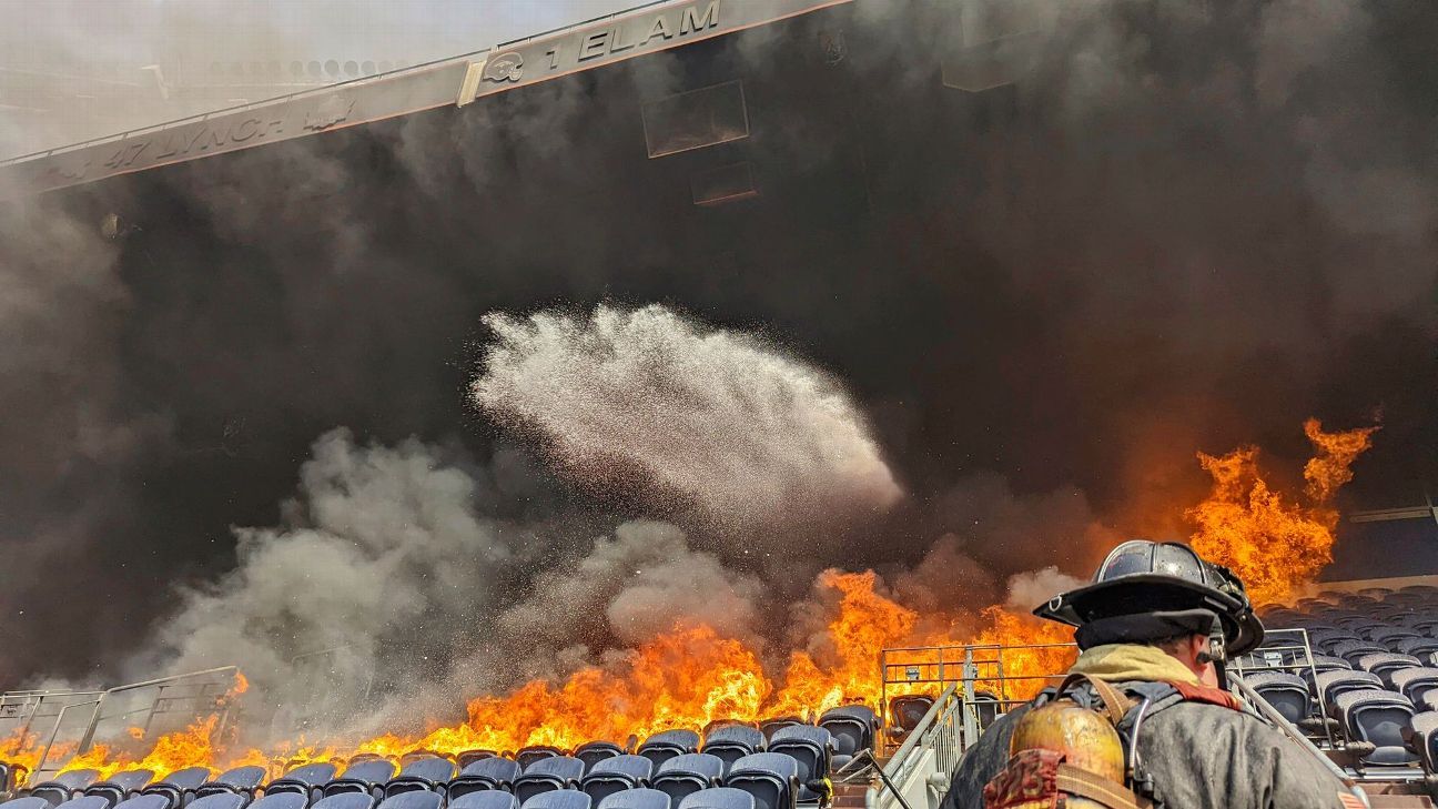 Fire at Empower Field at Mile High stadium in Denver