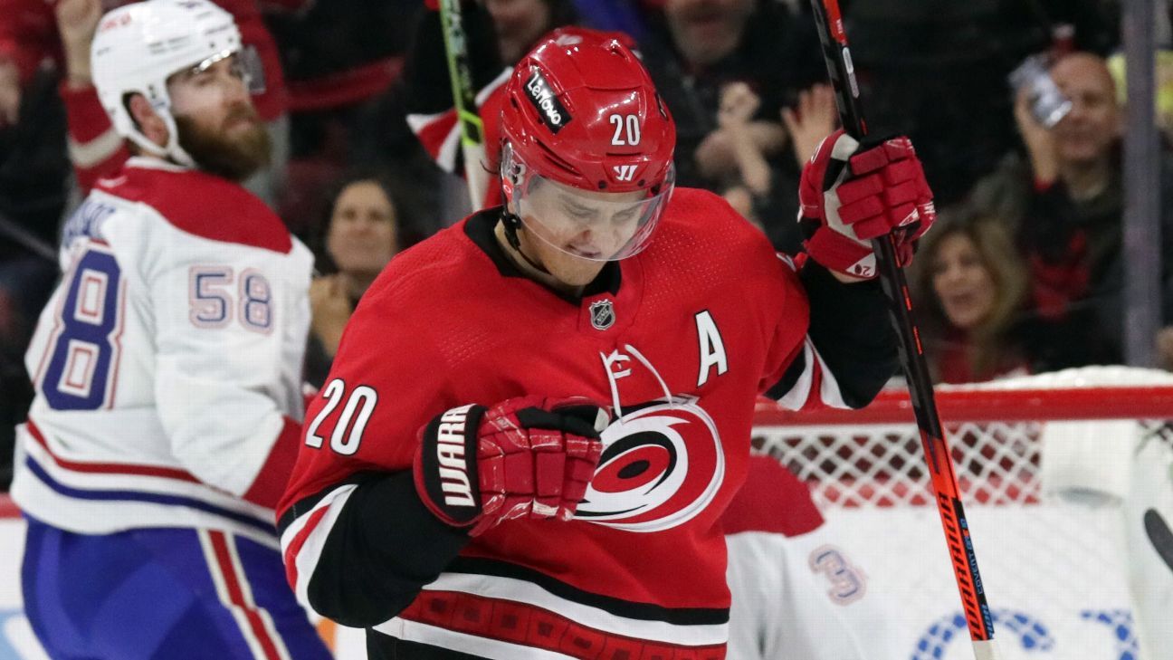 New York Islanders' Sebastian Aho, Carolina Hurricanes' Sebastian Aho score at a..