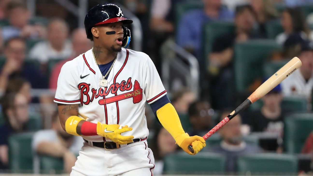 Atlanta Braves' Ronald Acuna Jr. can't put pressure on foot after foul ball