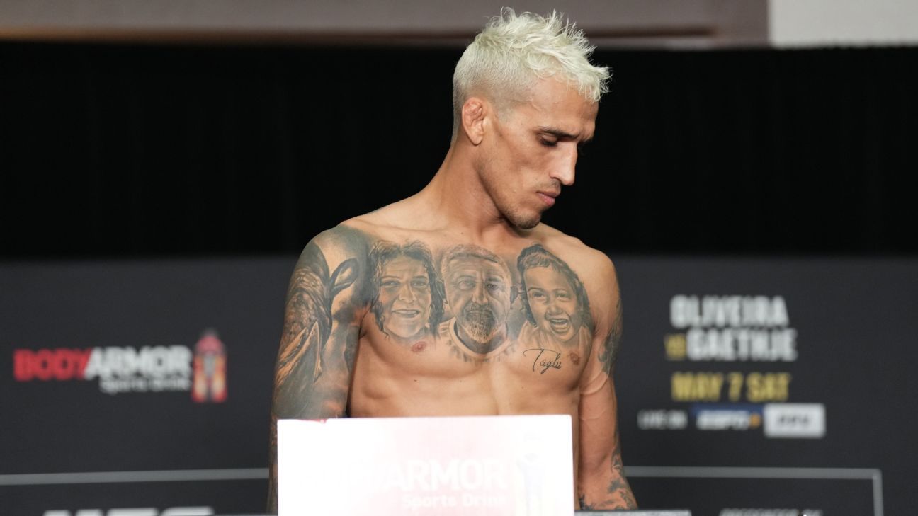 Charles Oliveira stripped of lightweight belt after failing to make weight for U..