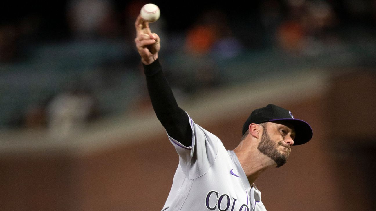 Colorado Rockies relief pitcher Brent Suter (39) in the eighth