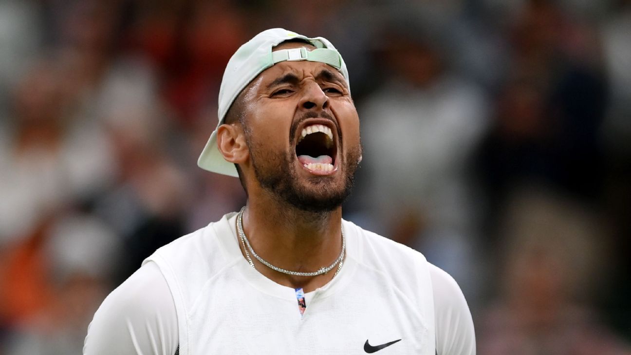 Nick Kyrgios topples No. 4 seed Stefanos Tsitsipas in wild, outburst-filled Wimb..