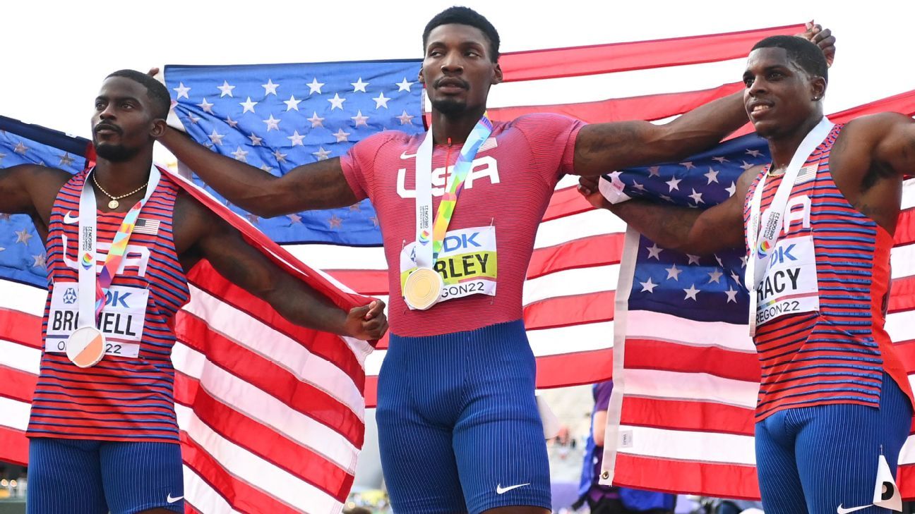 'We did it': Fred Kerley leads first American sweep of 100 meters at world champ..