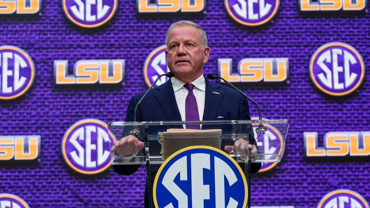 El nuevo entrenador de LSU, Brian Kelly, habla de NIL, dejando a Notre Dame y la querida cocina sureña en los primeros días de prensa de la SEC