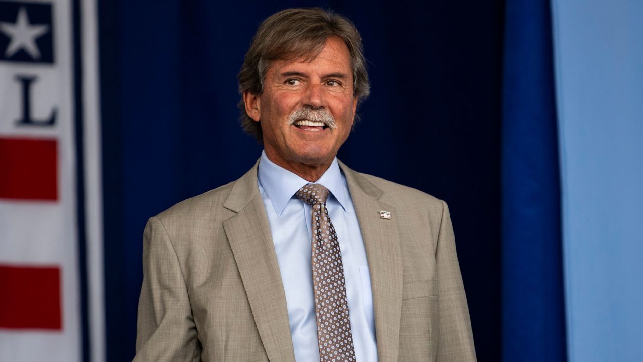 Hall of Famer Dennis Eckersley leaving Boston Red Sox booth after
