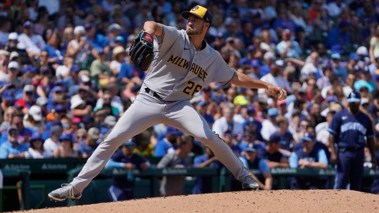 Milwaukee Brewers starting pitcher Aaron Ashby (26) in action during a  baseball game against the Washington Nationals, Friday, June 10, 2022, in  Washington. (AP Photo/Nick Wass Stock Photo - Alamy