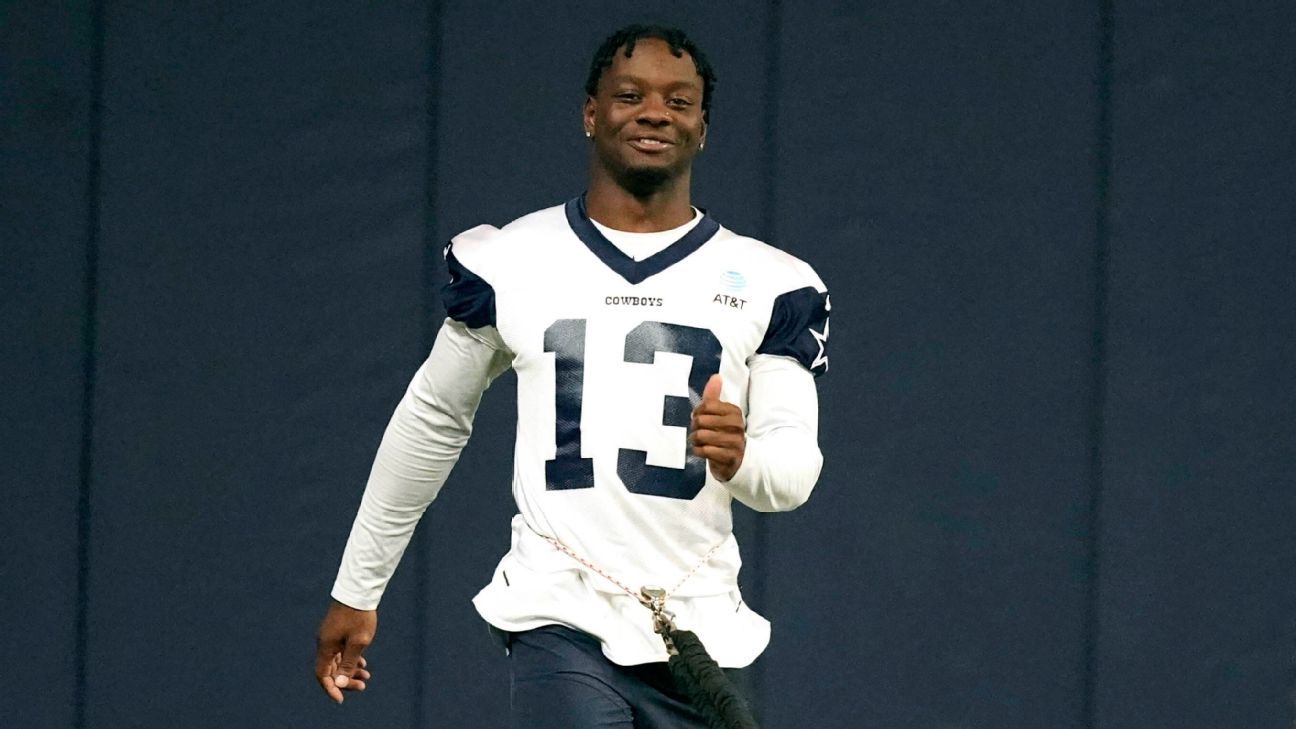 Dallas Cowboys wide receiver Michael Gallup (13) runs a pass route during  an NFL football game against the New York Giants on Thursday, November 24,  2022, in Arlington, Texas. (AP Photo/Matt Patterson