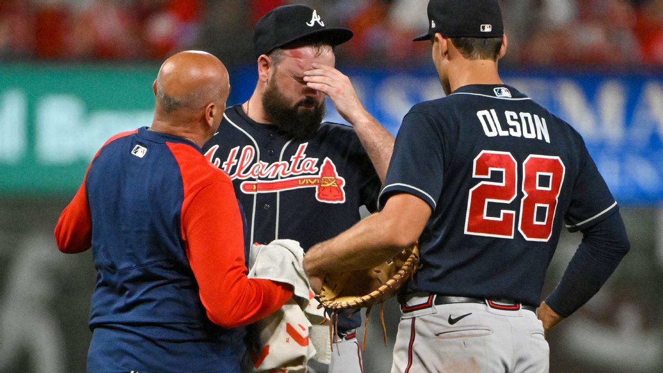 Atlanta Braves place Jackson Stephens on 7-day IL after line drive hit him in he..