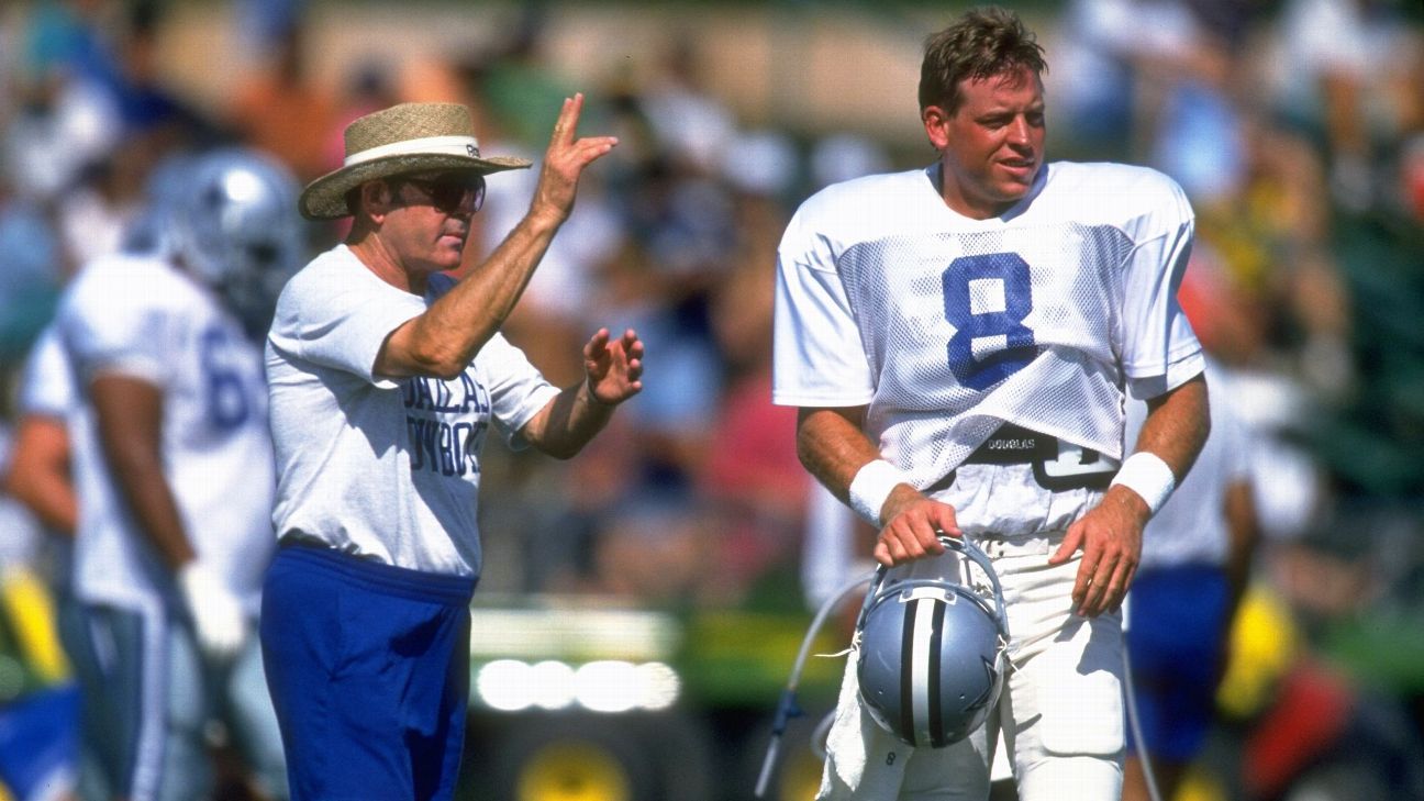 Dallas Cowboys Coach Barry Switzer, Qb Troy Aikman, And Sports Illustrated  Cover by Sports Illustrated