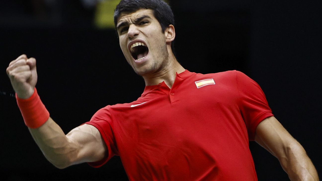 Carlos Alcaraz, 19, wins in straight sets, helps to secure Spain's