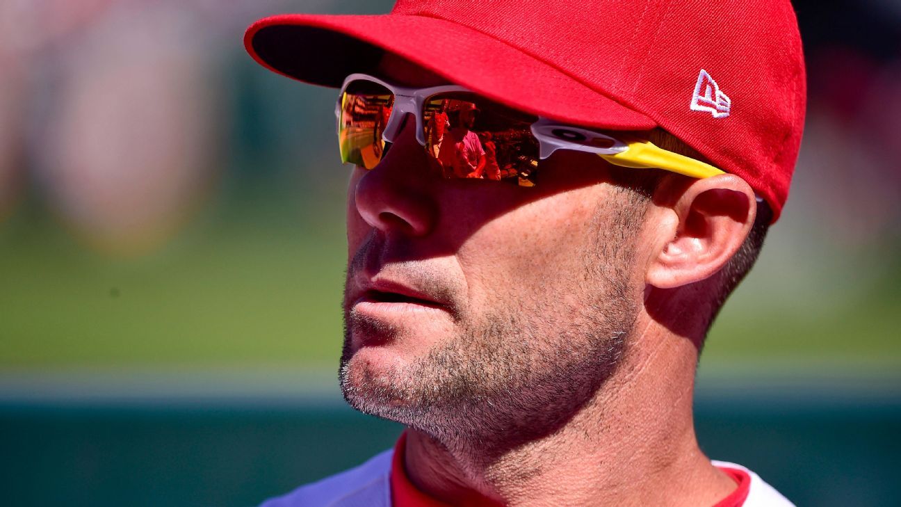 On May 8, 2023, Miami Marlins manager Skip Schumaker walks to the dugout  during the sixth inning against the Arizona Diamondbacks at Chase Field in  Phoenix., National Sports