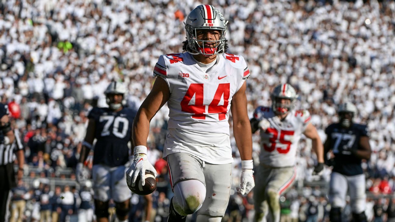 Ohio State's J.T. Tuimoloau shines with pick-6, fumble grab