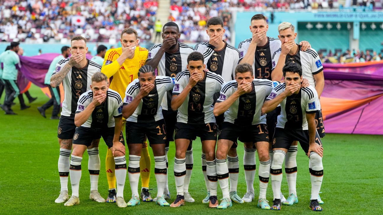 Germany players cover mouths in team photo amid OneLove armband row