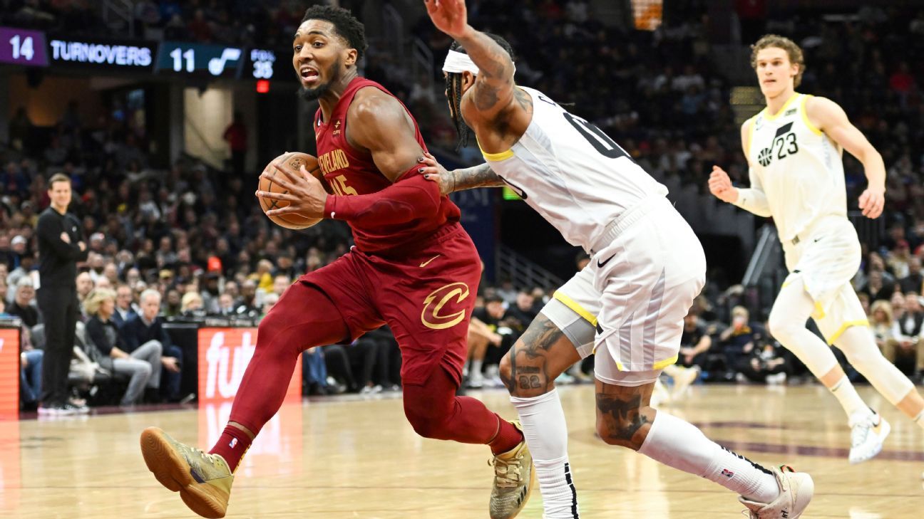 NBA basketball: Cleveland Cavaliers star Donovan Mitchell scores