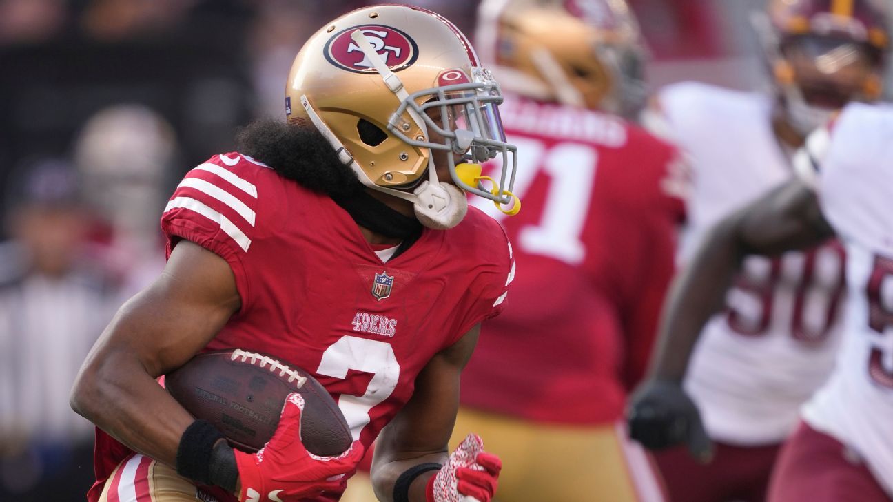 San Francisco 49ers wide receiver Ray-Ray McCloud III (3) walks off the  field following an NFL football game against the Carolina Panthers, Sunday,  Oct. 9, 2022, in Charlotte, N.C. (AP Photo/Brian Westerholt