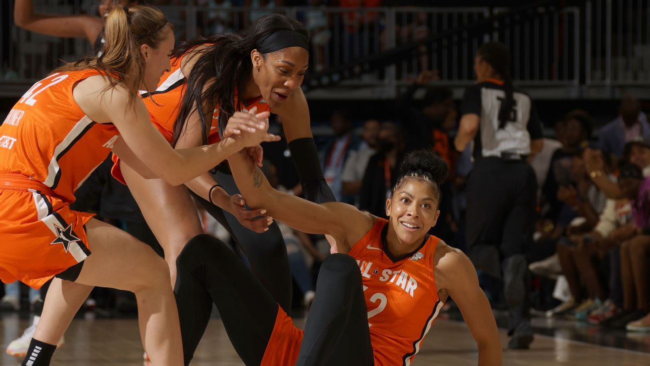 A'ja Wilson celebrates Candace Parker to Las Vegas Aces