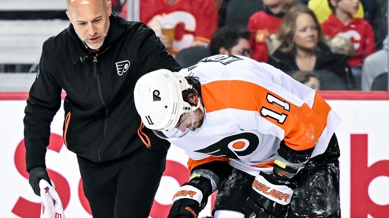 Flyers F Konecny exits win with upper-body injury