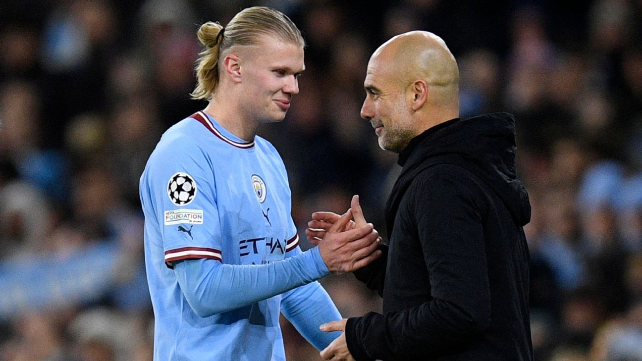 O que Haaland falou a Guardiola ao ser substituído após marcar 5 gols pelo City na Champions