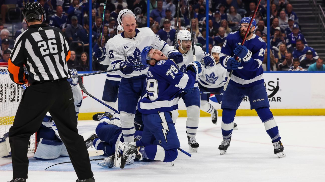 NHL fines Maple Leafs' Sam Lafferty for cross-check in Game 3 against the  Lightning - The Boston Globe