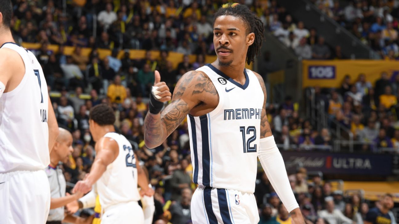 Ja Morant of the Memphis Grizzlies arrives to the game against the LA