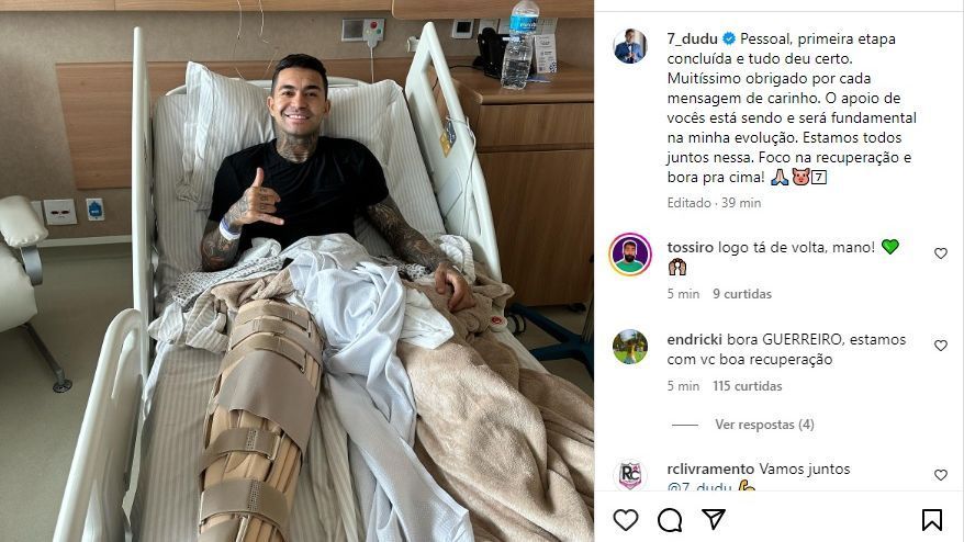 Dudu passa por cirurgia no joelho e manda recado à torcida do Palmeiras