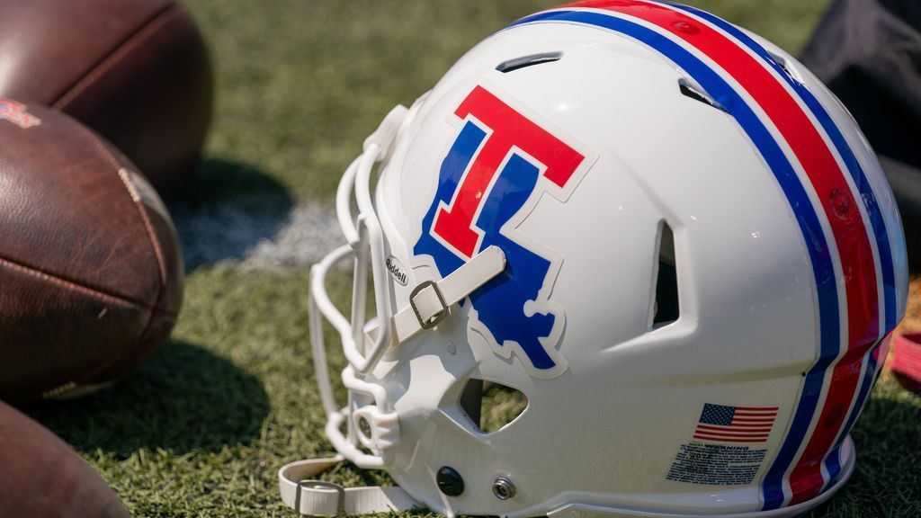 Blue American Football Helmets With Wolf Head Label Team On It