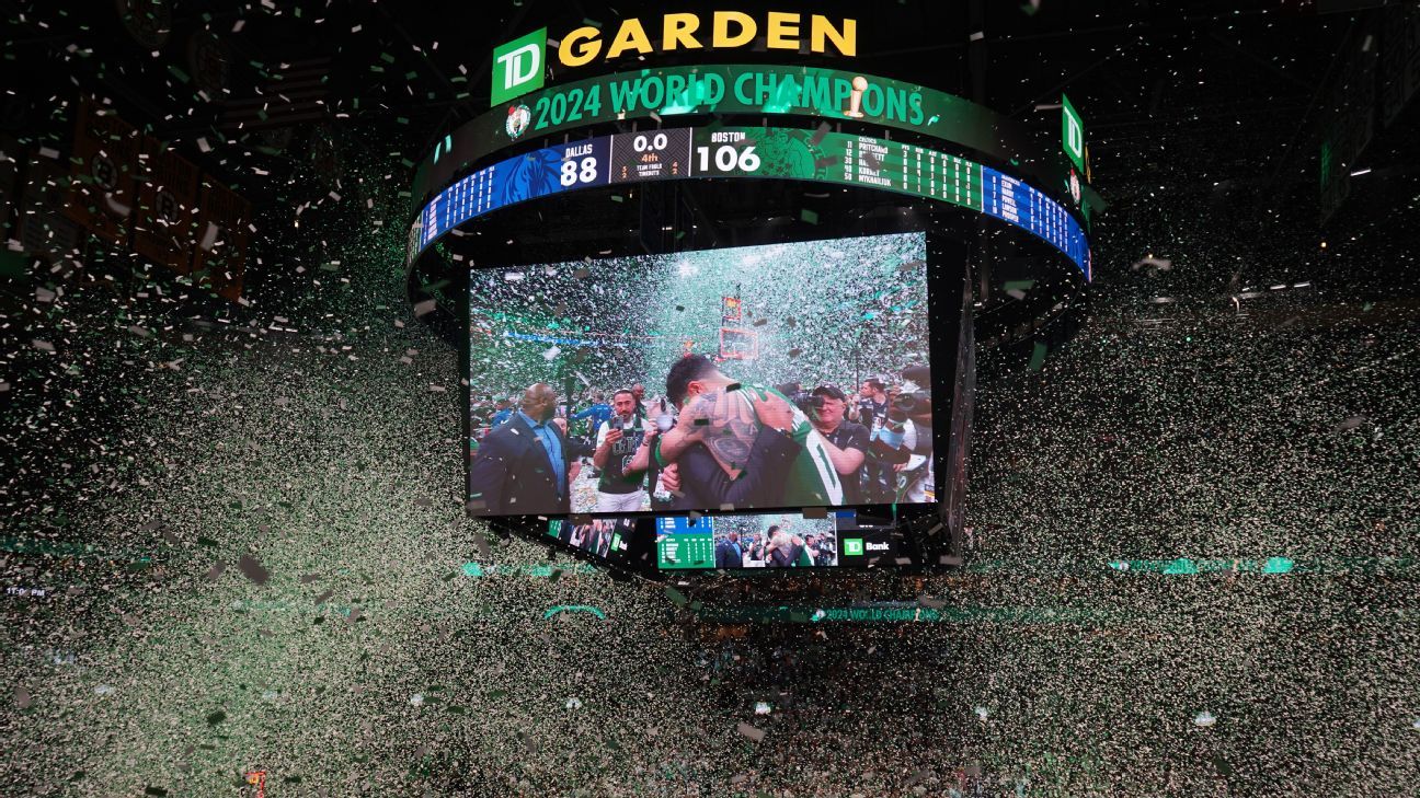 Long-awaited confetti and champagne from inside the Boston Celtics' championship locker room - 'Nobody wanted to give us no time' - ESPN