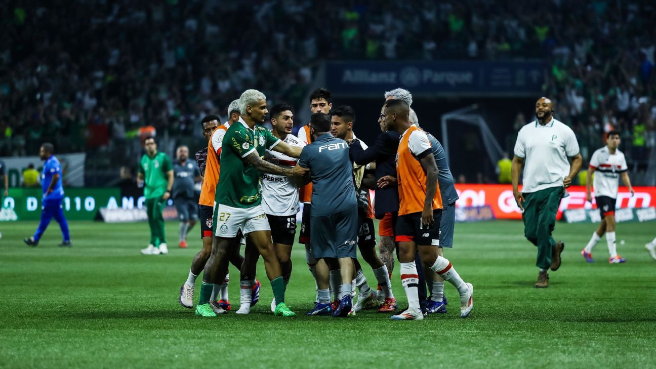 SUSPENSÃO LONGA? Brigões de Palmeiras e São Paulo podem pegar vários jogos de suspensão