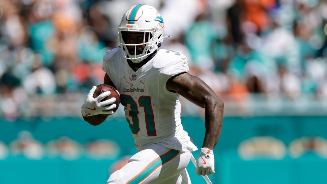 Dolphins’ Raheem Mostert out for TNF; Gametime call by De’Von Achane