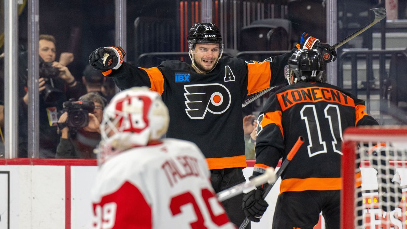 Laughton ties Flyers record with four-goal game