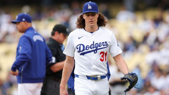 Tyler Glasnow grimaces in pain.