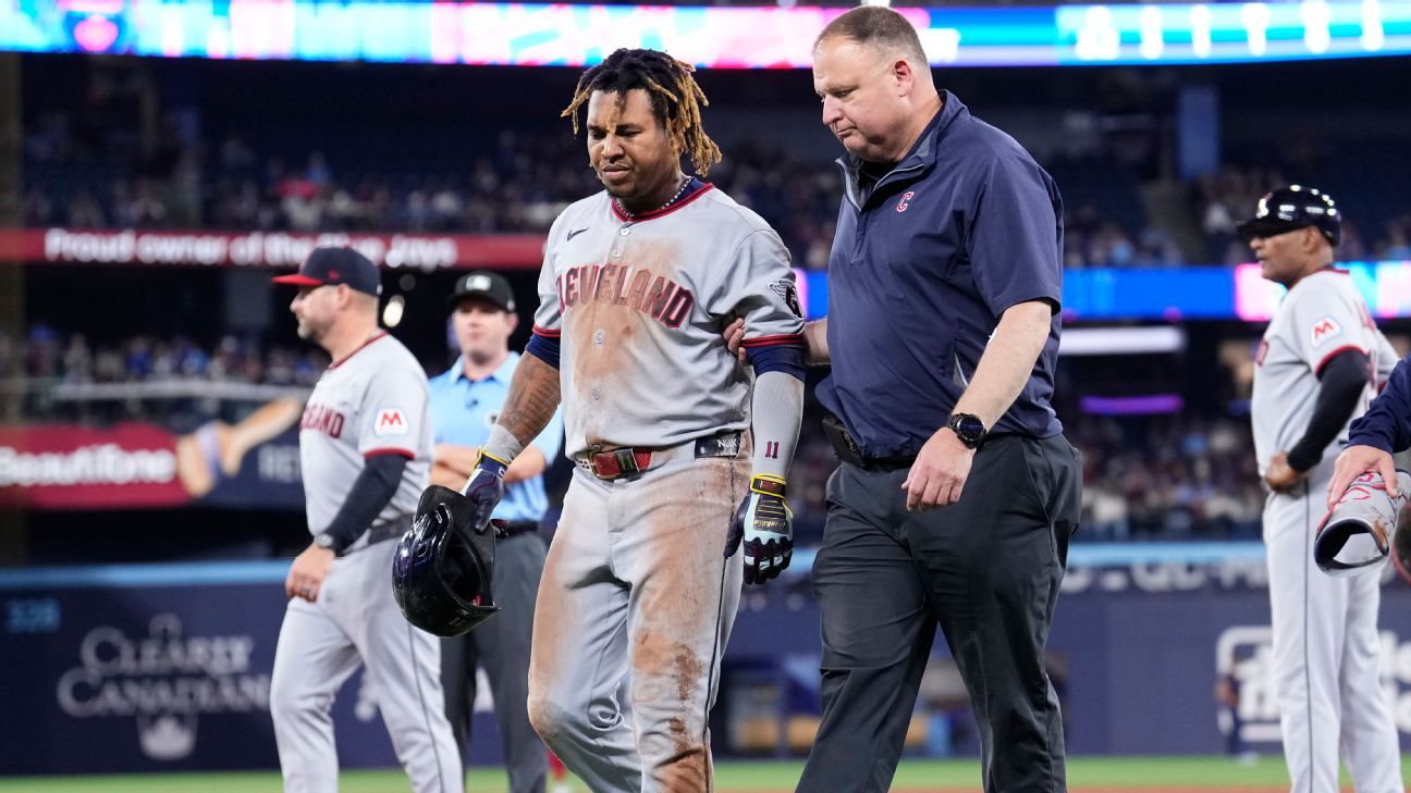 Guardians’ Ramirez hit by throw, exits game